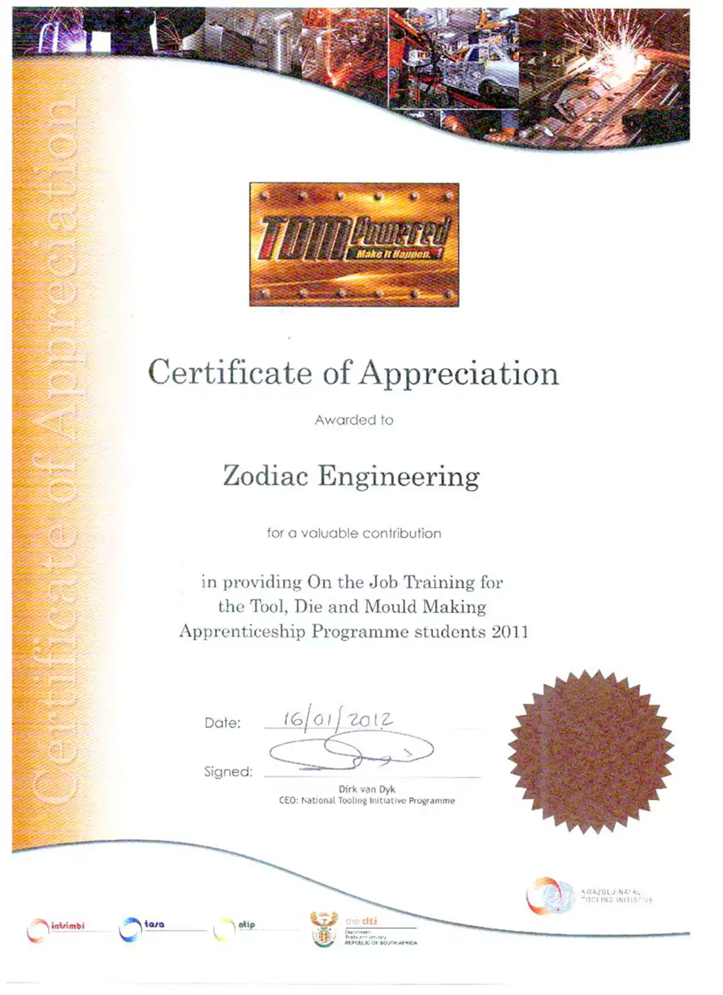 McWade-Productions-B-BBEE-Certificate TDM Certificate of Appreciation
