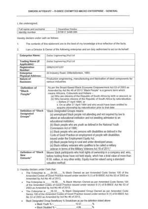 Zodiac Engineering B-BBEE Certificate - thumbnail