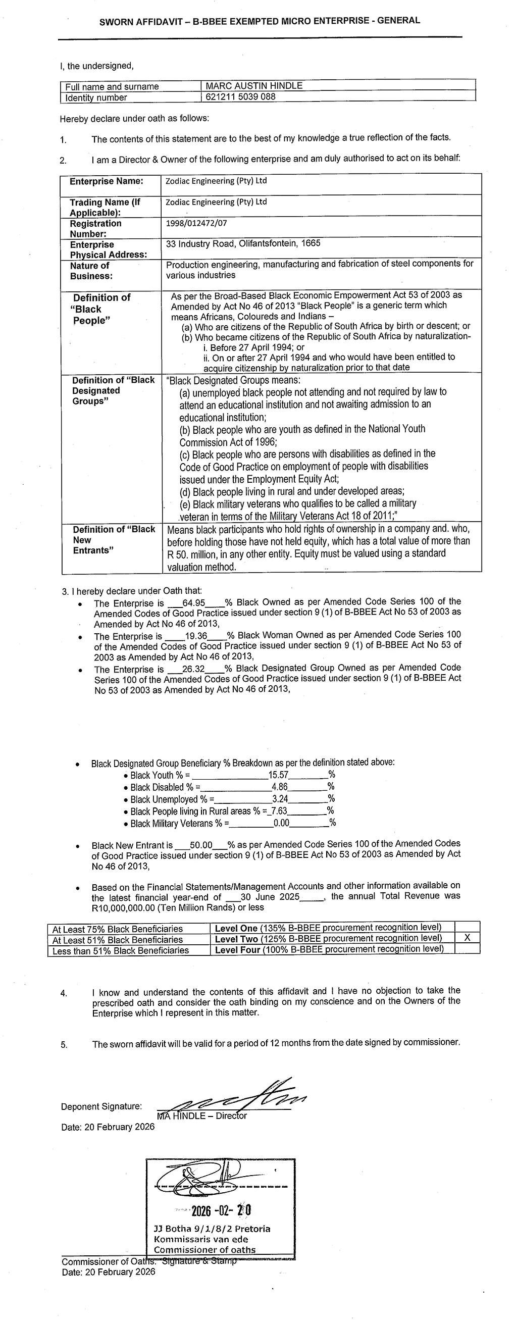 McWade-Productions-B-BBEE-Certificate Zodiac-Engineering-B-BBEE-Certificate